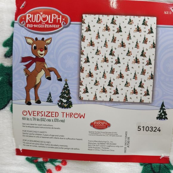 Rudolph Red-Nosed Reindeer Oversized Plush Throw Blanket 60"x70" Christmas Soft - Picture 3 of 10